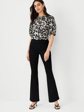 Ann Taylor Sculpting Pocket Mid Rise Slim Boot Cut Jeans - 6 TALL Black